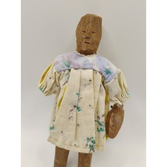 ANTIQUE VTG WOOD CARVED FOLK ART DOLL PRIMITIVE 6" - Picture 3 of 16